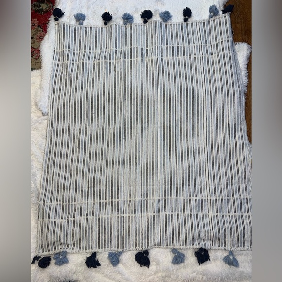 Blue and White Costal Beach Boho Blanket with Tassels 48x56 - Picture 2 of 7